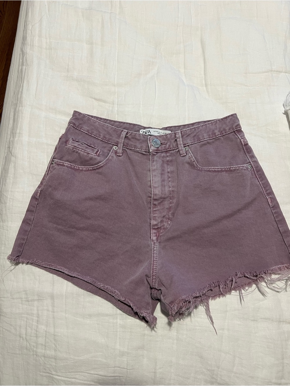 Zara Mauve Purple High-Rise Denim Shorts
